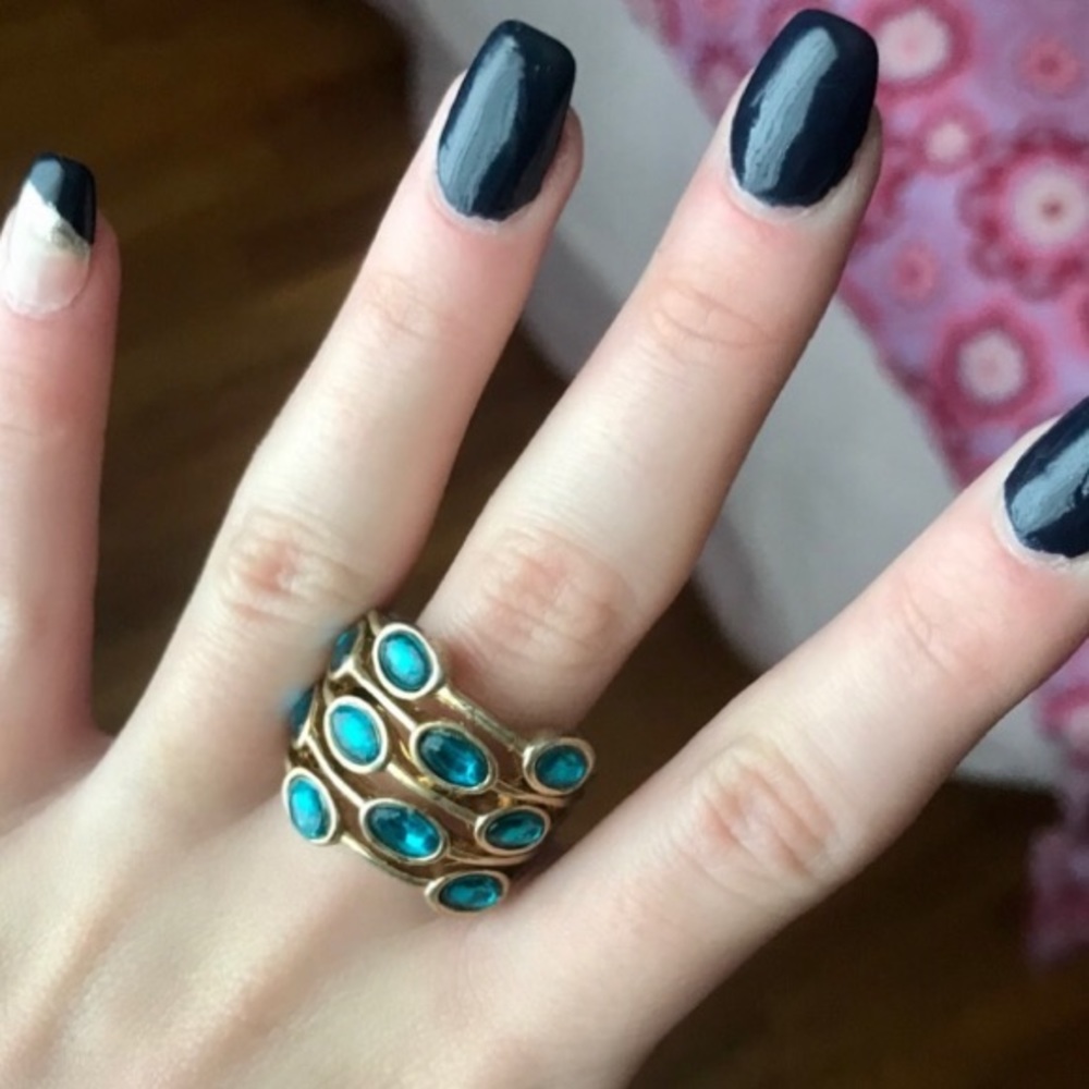 Teal and Gold Statement Ring size 7